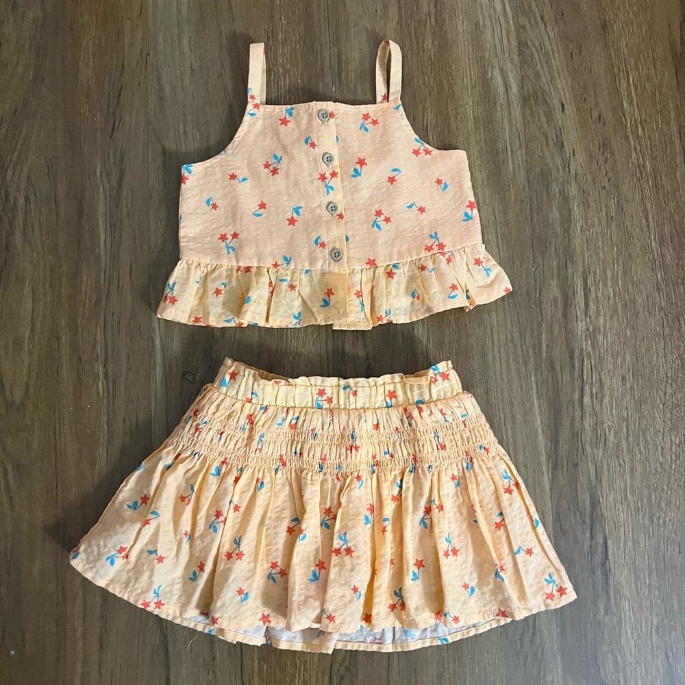Cat & Jack Peach Floral Skirt and Top Set
